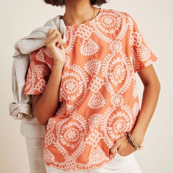 Anthropologie Eri + Ali Coral Embroidered Top XS - Picture 10 of 12